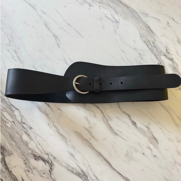 Garnett Hill Genuine Leather Wide Waist Belt Black XS Silver Buckle Corset Style - Picture 1 of 3